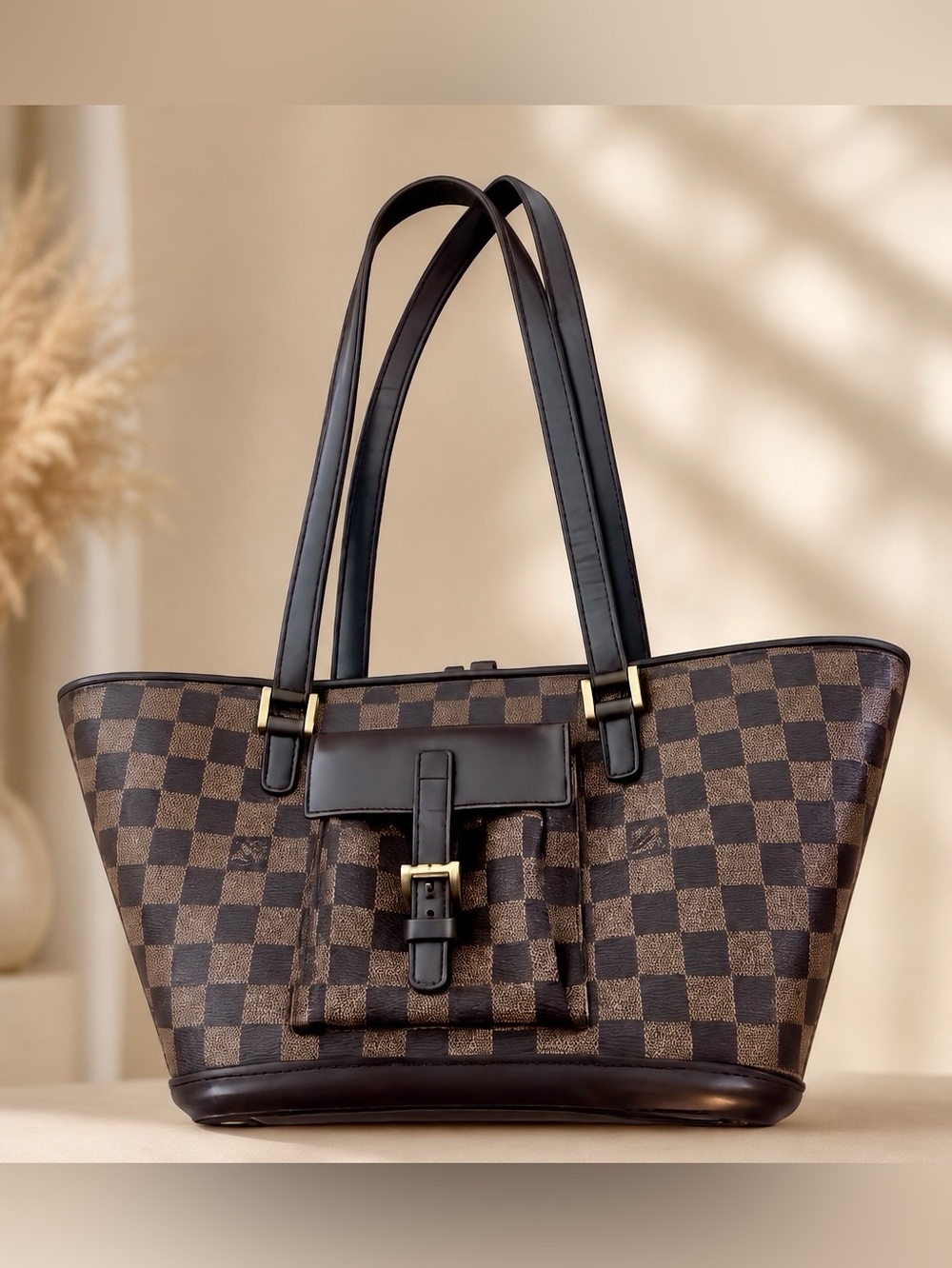Authentic Louis Vuitton Manosque PM Shoulder Bag/Trapezoid/Damier/Brown/France